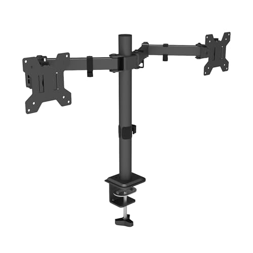 Image of iVOOMi Power Duo Black Dual Monitor Stand for Desk with VESA Mount, Adjustable Mechanical Monitor arm with Grommet Mounting Base for 15-34'' 2-22 kgs Screens, VESA Compliant Up to 100 x 100mm