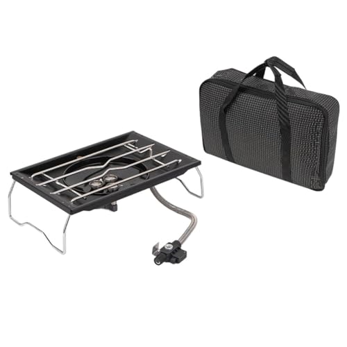 MoSundi Estufa de gas isobutano portátil para camping, cocina de mesa de 6000 W con control de llama, compatible con propano/butano, acero inoxidable 304 negro