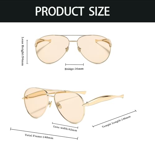 YAMEIZE Retro 70s Pilot Sunglasses Women Men Square 70s Sunglasses Retro Pilot Double Bridge Vintage Shades Trendy UV4004