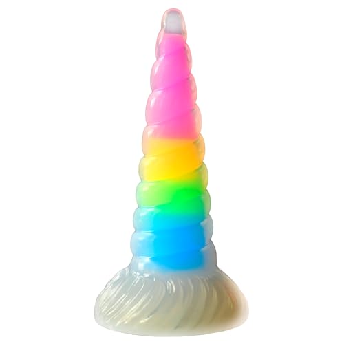 CREATURE COCKS Uni-Glow nachtleuchtender Dildo aus Silikon Regenbogen für Männer, Frauen und Paare, Leuchtende Fantasie-Dildo und hochwertiges Silikon, Saugnapfbasis, kompatibel mit Geschirr. 1