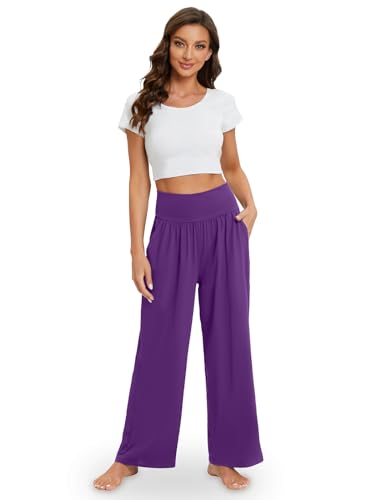 Image of Gracyoga Wide Leg Yoga Pants for Women Casual Loose Cozy Sweatpants High Waisted Lounge Pajama Flowy Pants With Pockets