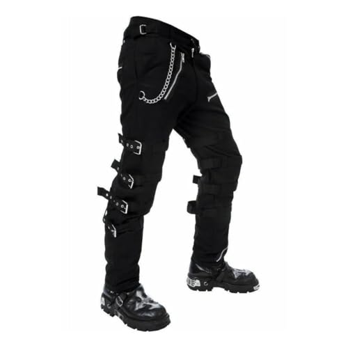 Men's Bondage Emo Black Goth Punk Rock Star Pants Buckle Chain Trouser/Pants for Men/USA2