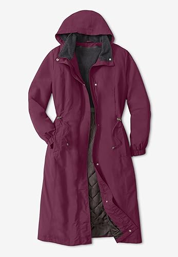Warmth in Style: Woman Within Plus Size Long Hooded Taslon Jacket in Deep Claret - Image 2