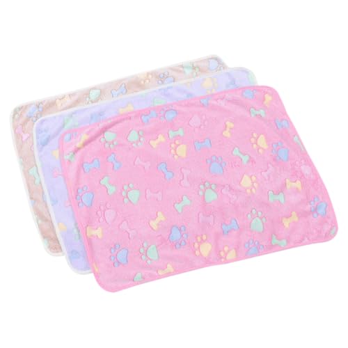 Frcolor 3個 秋冬用ペット用毛 フランネル製暖かい犬猫寝具 軽量携帯ソファスロー快適寝マット ピンク紫茶骨柄
