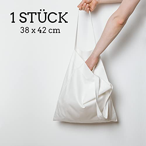 ELES VIDA 1 Baumwolltasche Weiß Stofftasche 38x42 - Das ORIGINAL ÖKO-TEX® geprüfte QUALITÄTSWARE, Lange Henkel, Tragetasche, Jutebeutel, Stoffbeutel, Einkaufstasche 100% Baumwolle