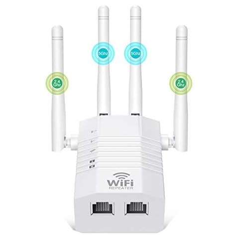 WLAN Verstärker WLAN Repeater 1200Mbit/s Dualband 5GHz 867Mbit/s + 2.4GHz 300Mbit/s, WLAN Extender Mit 4 Modus, Plug & Play, Kompatibel Allen WLAN Geräten (Weiß-F-1205U) Cover