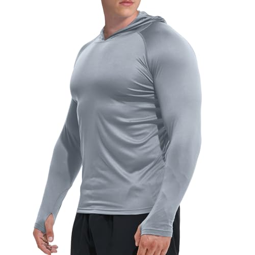 GKVK Men's Rash Guard Hoodie Shirts SPF UPF 50+ UV Sun Protection Long Sleeve Swim Shirt Lightweight Quick Dry Athletic