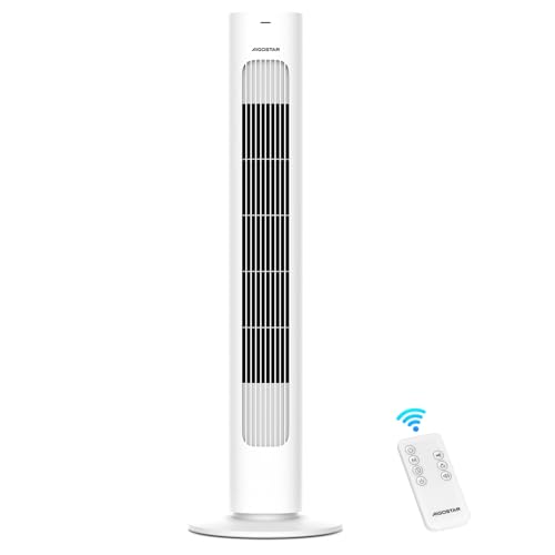 Aigostar Ventilador de Torre con Mando a Distancia, Silencioso, 3 Velocidades y 3 Modos, Oscilación 70°, Ventilador Portátil con Temporizador de 7 horas, Altura 86cm, 50W, Blanco, Robert