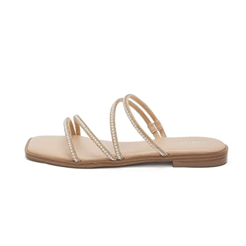 Vodvob Women's Rhinestone Flat Sandals Slip On Memory Foam Sandals Open Toe Slide Sandals #TOP1