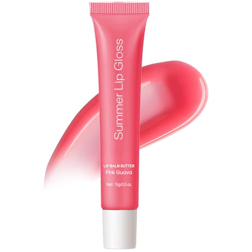 Kureelect Summer Lip Butter Balm, Moisture and Hydration Lip Gloss, Long-lasting Hydrating Non-Sticky Lip Balm, Soften Dry Lips Lip Care (#Pink Guava, 1Pcs)