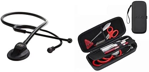 ADC Adscope 615 - Estetoscopio táctico esculpido de platino negro y pequeño estuche médico negro