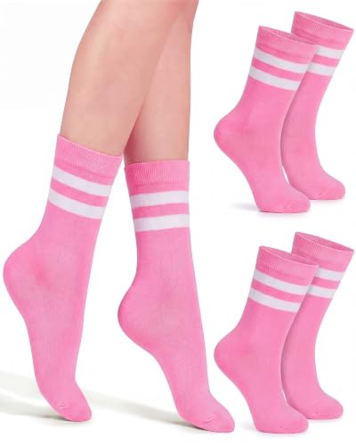 Syhood 2 Pairs Crew Socks Casual Cotton Breathable Socks for Women Retro Athletic Unisex (Light Pink)