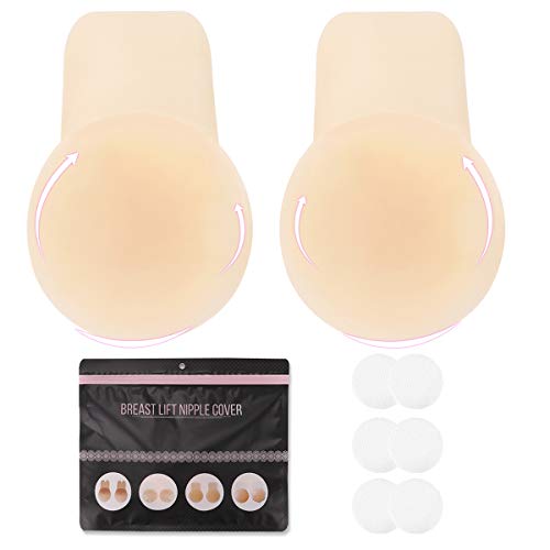 Breast Lift Pasties Silicone Adhesive Lift Bra Reusable Invisible Bra Self Adhesive Bra Strapless Backless Sticky Bra for Deep V Suit Nipple Covers Push Up Stick Bra for Women D DD E Cup Nude