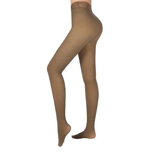 Image of X-CHENG Fleece Lined Tights Sheer Women - Fake Translucent Warm Pantyhose Leggings Sheer Thick Tights for Winter