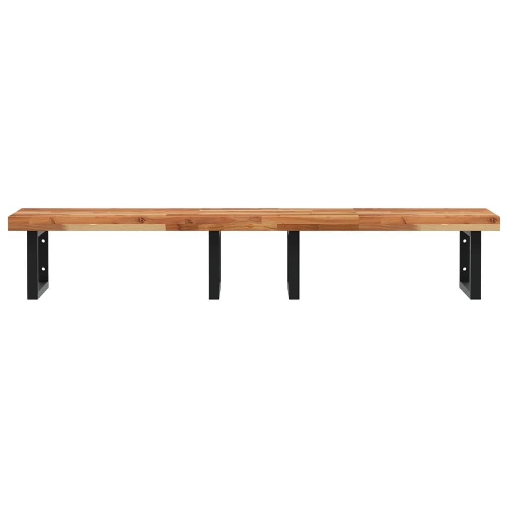 Scaffale per lavabo da parete, in legno di acacia massiccio e acciaio, 120 x 50 x 4 cm, nero, robusto scaffale da bagno per lavabo e asciugamani, mobile da bagno salvaspazio