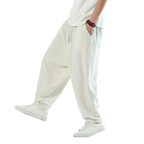 Pantalon sarouel coton lin homme ample décontracté léger avec cordon