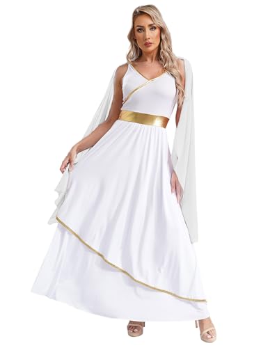 iiniim Disfraz de Diosa Griega Romana para Mujer Adulto Vestido Romano con Disfraz Diosa Atenea de Carnaval Halloween Navidad S-4XL Blanco S