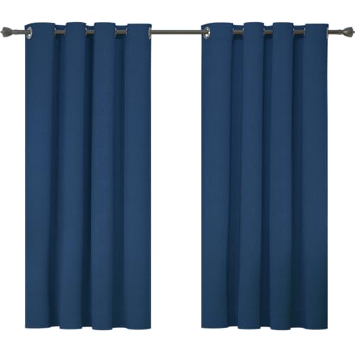 Ystyle Cortinas 100% Opacas 2 Piezas, 140×145cm, Cortinas Efecto Lino Salon, Cortinas Termicas Aislantes Frio Y Calor, Blackout Cortinas Dormitorio, Cortina Acustica con Trabillas, Azul