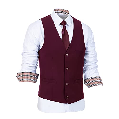 Image of Furuyal Men's Suits 3 Piece Slim Fit Suit Set,Two Button Wedding Business Tuxedo Solid Blazer Jacket Vest Pants with Tie