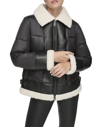 Andrew Marc Women's Leather Faux Sherpa Mixed Media Jacket