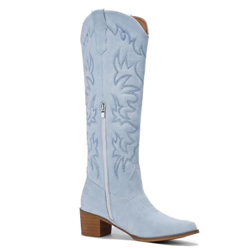 IUV Cowboy Boots For Women Wide Width Knee High Western Cowgirl Boots Snip Toe Side Zipper Chunky Heel by IUV - Used condition - Image 5