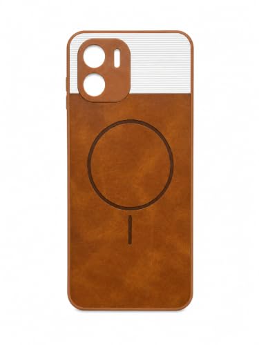 Image of Bintage Dual-Leather Mac Safe Design Phone Case| Soft Touch Finish | Full Camera Protectection Back Cover Compatible for MI REDMI A1 (2022 Model) - White & Nut Brown