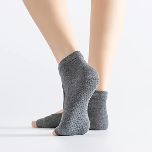 Image of Yoga Pilates Toe Socks Toeless Socks with Grips for Women Non Slip Cushioned Low Cut Ankle Socks for Dance