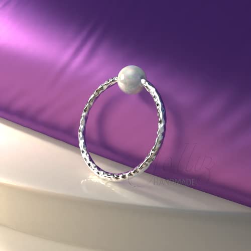 Hammered Helix Ring Hoop White Opal 20 Gauge - 925 Silver Cartilage Piercing Ring For Women Men - Handmade Earring Jewelry #TOP3