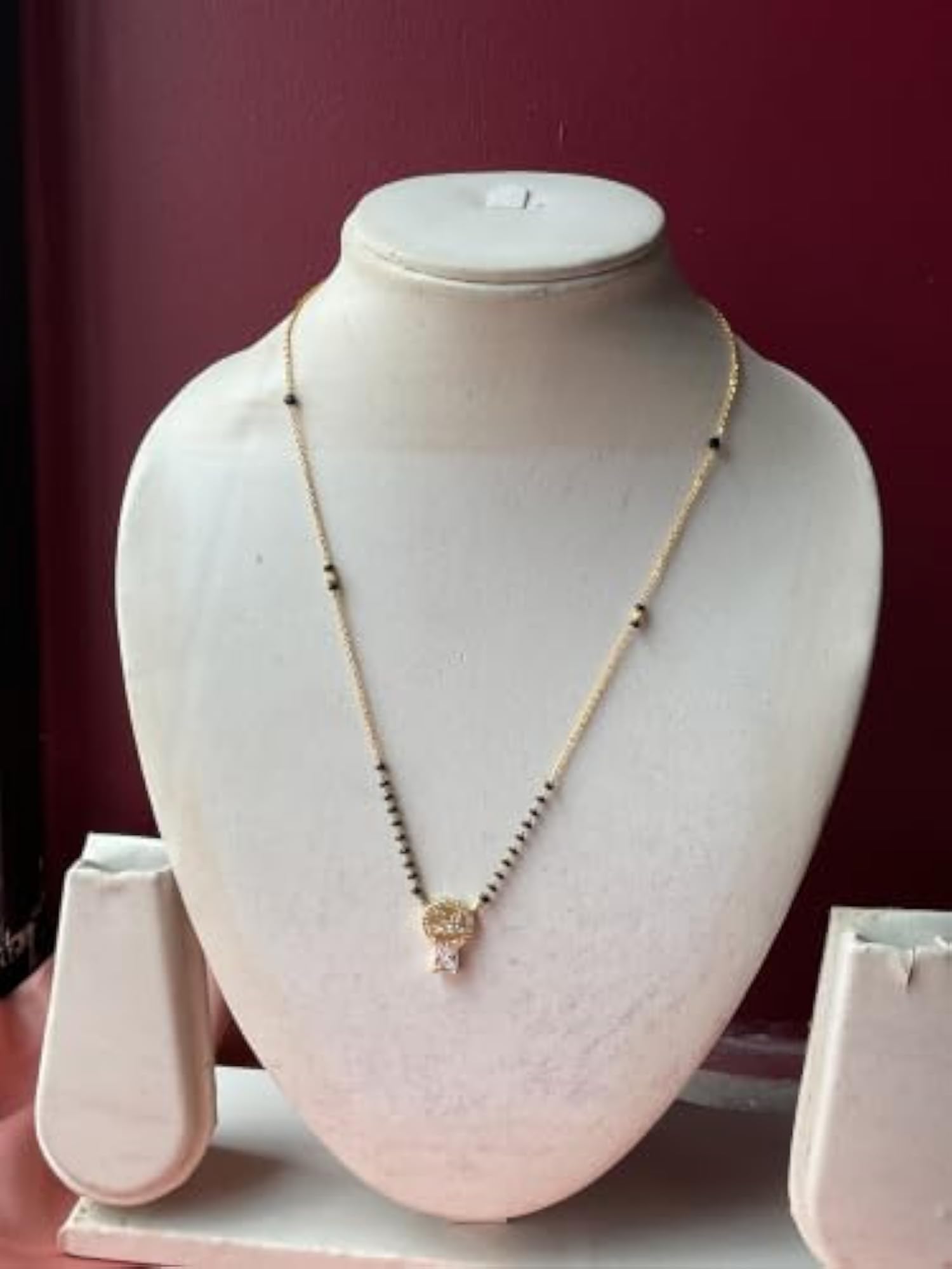Gold-Plated Mangalsutra with Black Beads & CZ Pendant