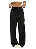 WDIRARA Women's Side Striped Drawstring Waist Sweatpants Athletic Workout Track Pants Streetwear Black Medium