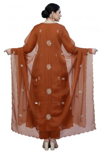 Image of Nermosa Women Embroidery Solid Anarkali Kurta and Pant Set with Dupatta