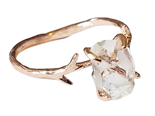 Herkimer Diamond Ring ~ Twig Engagement Ring ~ Nature Promise Ring ~ Unique Quartz Crystal Branch Ring ~ April Birthday Gift, Crown Chakra