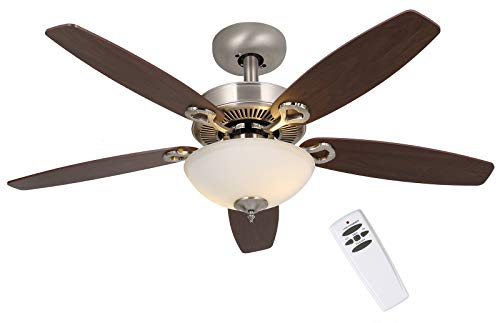 SOLTRONICS Ceiling Fan 52 inch with Light and Remote LED Ceiling Fan with Dimmable Bulb Reversible Walnut/Sand Oak Blade Indoor Use, Brushed Nickel