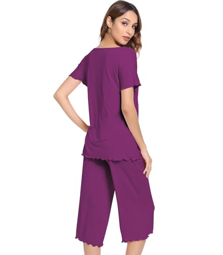 Image of NACHILA Women's Bamboo Viscose Pajama Sets Summer Cooling Short Sleeve Capri Soft Pjs Night Sweats Moisture Wicking Sleepwear