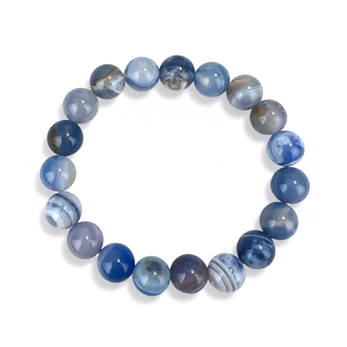 Blue Lace Agate Bracelet, Handmade Stretch Blue Bracelets for Women Men, 10mm Natural Gemstone Beaded Bracelet Spiritual Jewelry (Blue Lace Agate)