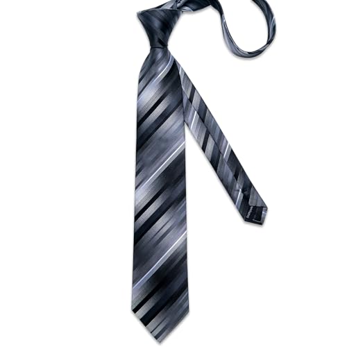 Image of DiBanGu Striped Tie Set for Men Silk Woven Plaid Necktie and Pocket Square Cufflinks Business Wedding