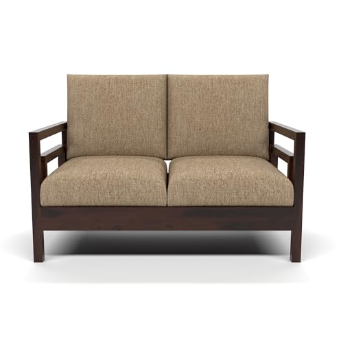 Image of Solid Sheesham Wood 2 Seater Sofa for Living Room | Premium Wooden 2 Seater Sofa Set for Office & Home Furniture Decor (Jake Walnut, 2 Seater)