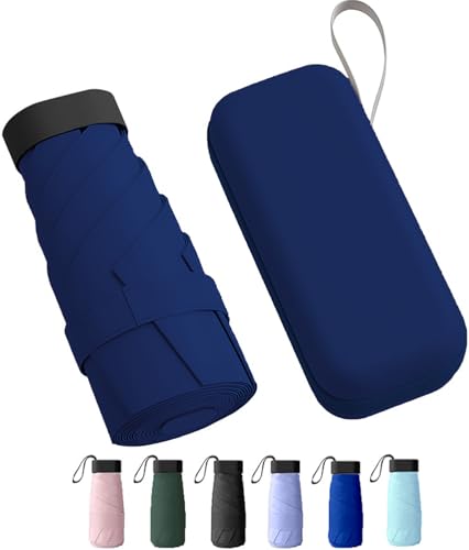 Image of REXERA Travel Mini Folding Compact Umbrella with Case, Manual Open 6 Ribs Lightweight Portable, Small Sun & Rain Pocket Umbrella for Girls and Women- Use in Rain & Summer