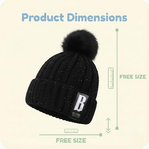 Image of Kraptick Women's Winter Cap - Knit Beanie with Soft Fleece Lining Hat, Stylish Pom Pom Thick Woollen Skull Cap, Warm Hat for Ladies & Girls -3