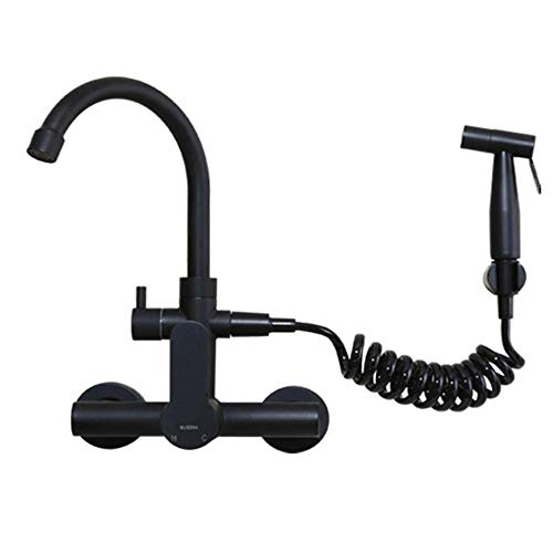 Robinetterie murale évier cuisine avec pistolet pulvérisateur double trou eau chaude - 2