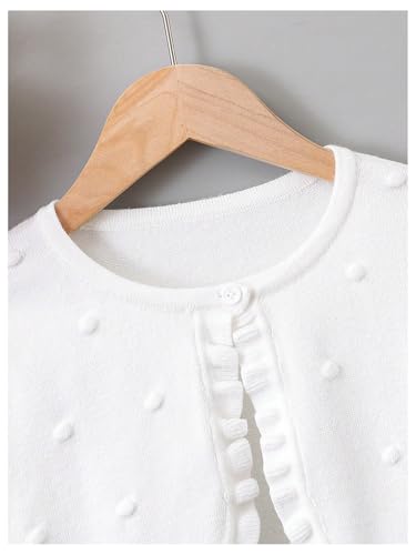 OYOANGLE Girl's Cropped Cardigan Sweater Swiss Dots Frill Trim Long Sleeve Knitted Bolero Shrug3