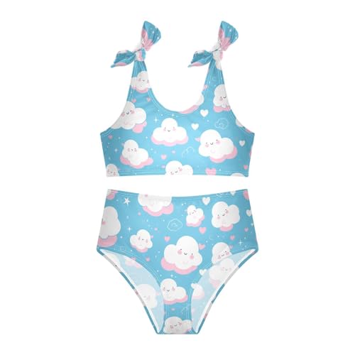Clouds on Blue Background Girls' 2 Piece Kids Bikini Set Quick-Dry Bathing Suit Swimwear Adjustable Shoulder Strap3