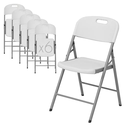 Reviews de Sillas plegables favoritos de las personas. 50 KITUL Set de Sillas Plegables para Jardín, Estructura de Metal Gris, Asiento Blanco, Portátiles y Resistentes (6)