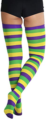 Image of ToBeInStyle Women's Vibrant Horizontal Wide Striped Thigh High Stockings
