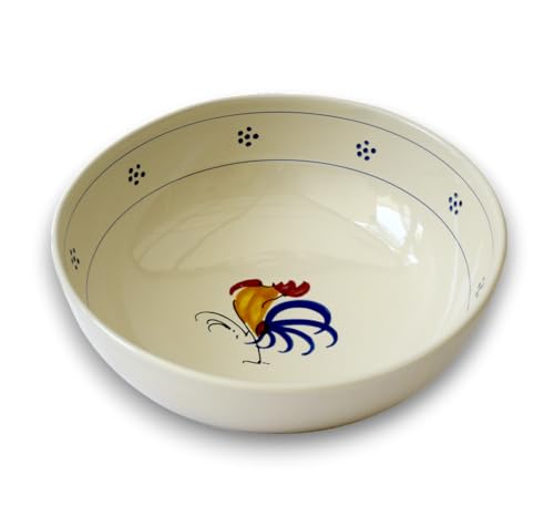 Colì Ciotola Maiolica Insalatiera Coppa Grande in Terracotta Smaltata, Stile Country Tradizionale, Gallo, 25 cm