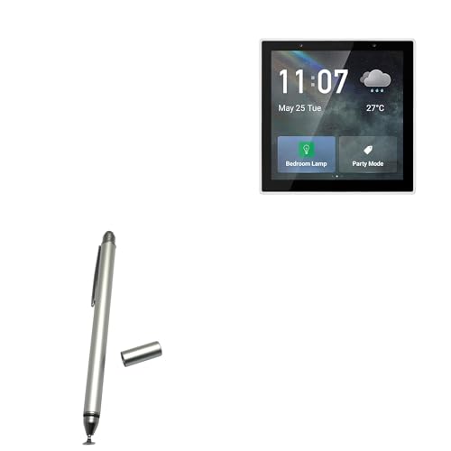 BoxWave Stylus Pen Compatible with Arealer Smart Home Control Panel 4 in - DualTip Capacitive Stylus, Fiber Tip Disc Tip Capacitive Stylus Pen - Metallic Silver