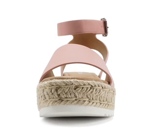 Image of Soda Topic Open Toe Buckle Ankle Strap Espadrilles Flatform Wedge Casual Sandal