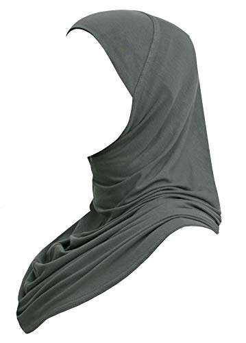 Middle Eastern Mall One Piece Hijab for Women Cotton Amira Headscarf (Charcoal Gray)