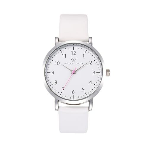 Wristology Maxi Numbers Womens Nurse Watch - Interchangeable Genuine Leather Strap Band - Large Easy to Read Boyfriend Size with Second Hand Men, Nurses, Teachers, Olivia, Silver / White