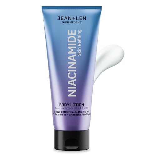 Jean & Len Body Lotion Niacinamide, mit 10 % Niacinamide & Vitamin E, verfeinert das Hautbild, stärkt die Hautbarriere, reduziert Falten & Poren, Körperpflege ohne Parabene & Silikone, vegan, 200 ml